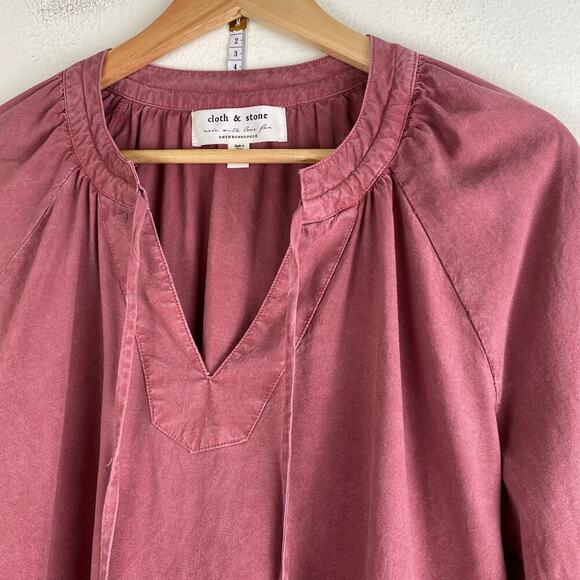 Cloth & Stone Becky Blouse Size M Wine Red Tencel Long Sleeve Boho Anthopologie - Picture 6 of 12